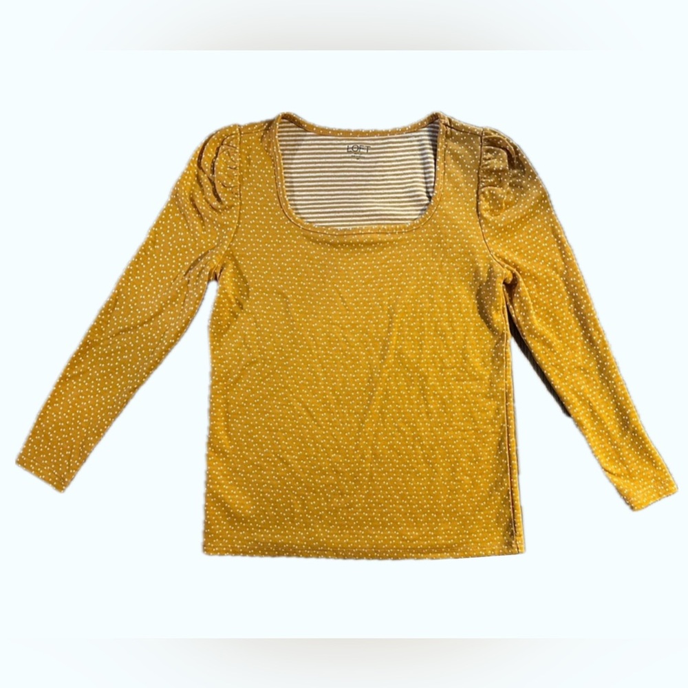 LOFT Outlet Women’s Small Mustard Yellow Polka Dot Basic Long Sleeve Top